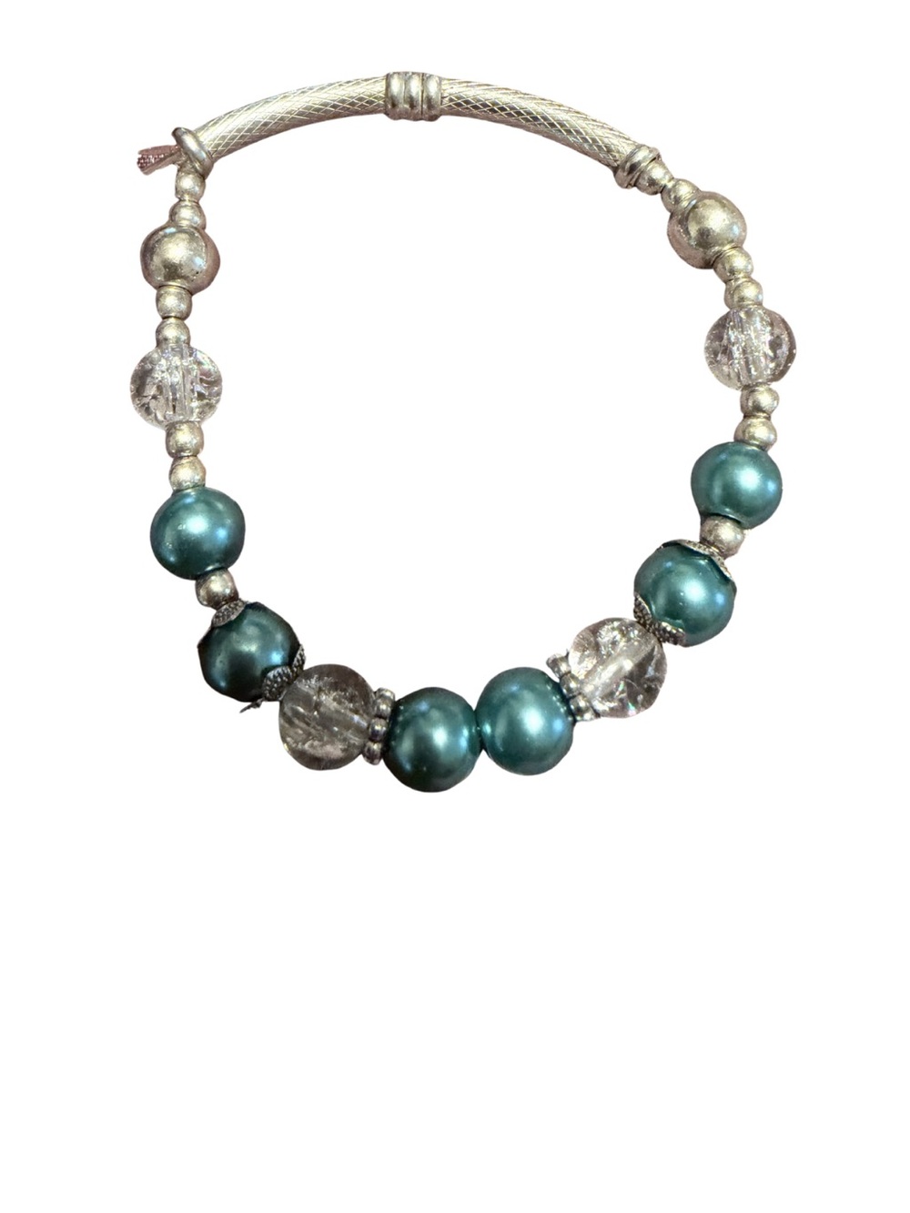 Teal Pearl & Clear Crystal Bead Bracelet